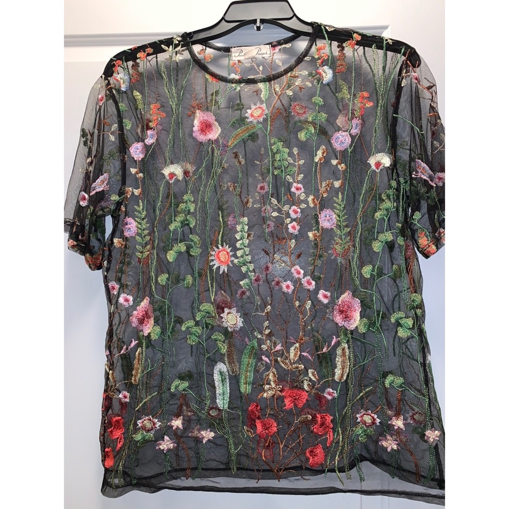 Sheer floral embroidered top